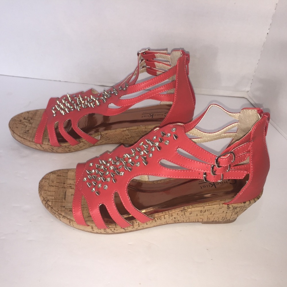 Women’s sz 11 coral cork wedges w/embellishments